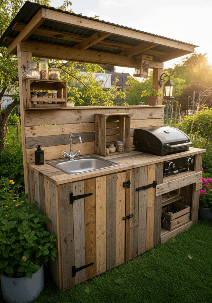 Rustic DIY Pallet Wood Outdoor Kitchen on a Budget