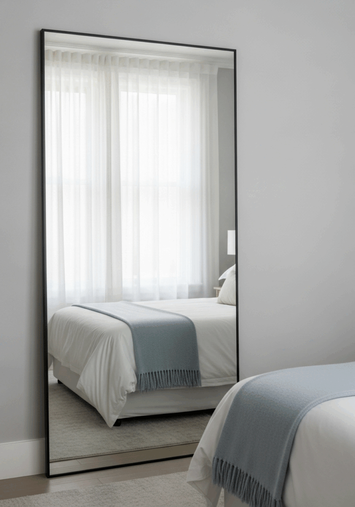 Using a Large Mirror to Expand a Small Guest Bedroom