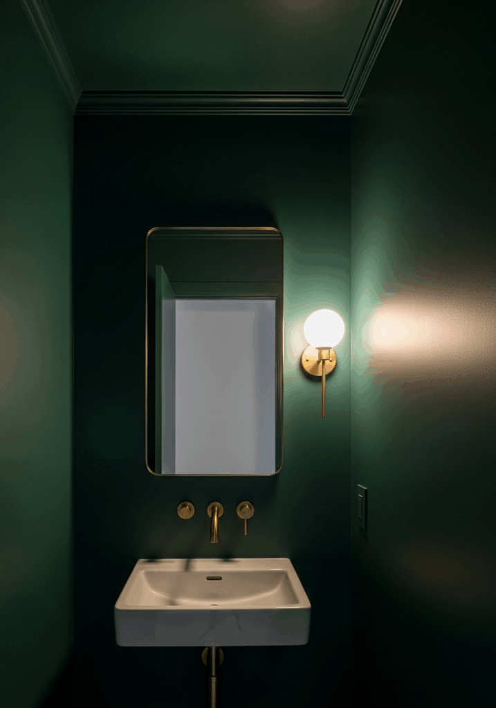 Immersive Jewel Box Bathroom with Dark Green Walls