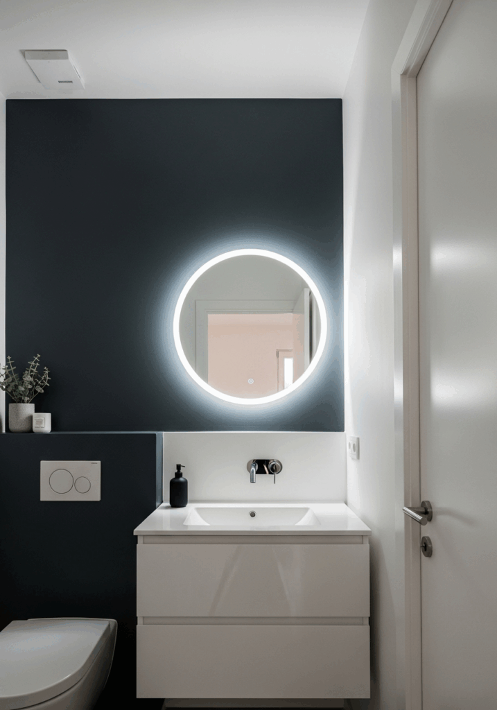 Small Bathroom with a Dark Grey Accent Wall
