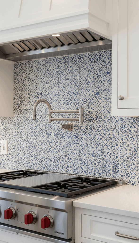 White and Blue Kitchen The Bold Blue Backsplash