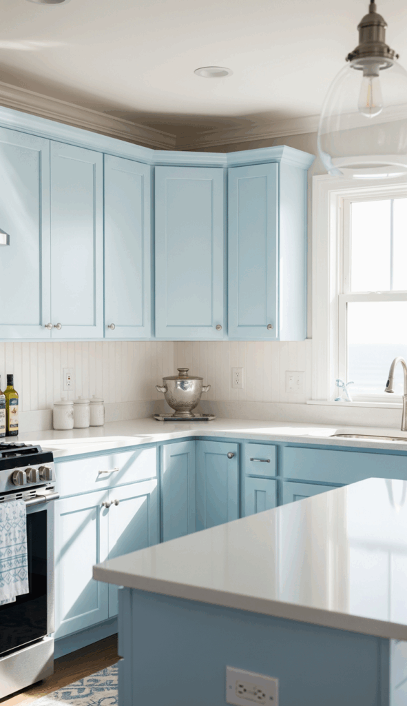 White and Blue Kitchen The Breezy Coastal Look