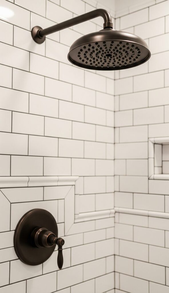 Farmhouse Bathroom Ideas Matte Black or Oil Rubbed Bronze Fixtures