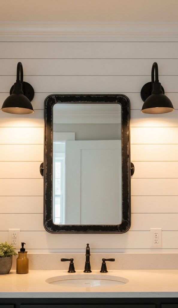 Farmhouse Bathroom Ideas Vintage Inspired Lighting and Mirrors
