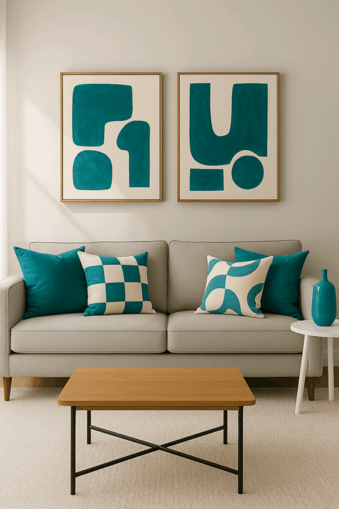 Grey and Teal Living Room Soft Greys with Bright Teal Accents