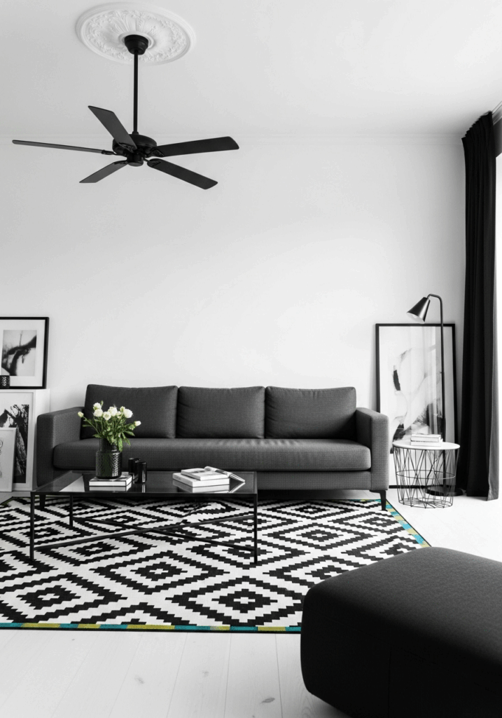 High Contrast Modern Gray and White Living Room