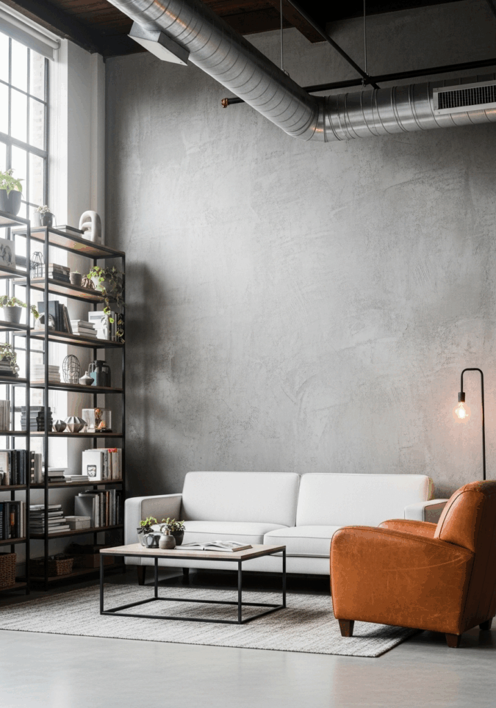Industrial Loft Style Gray and White Living Room