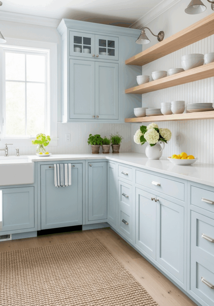 Light Blue and White Coastal Kitchen Cabinets