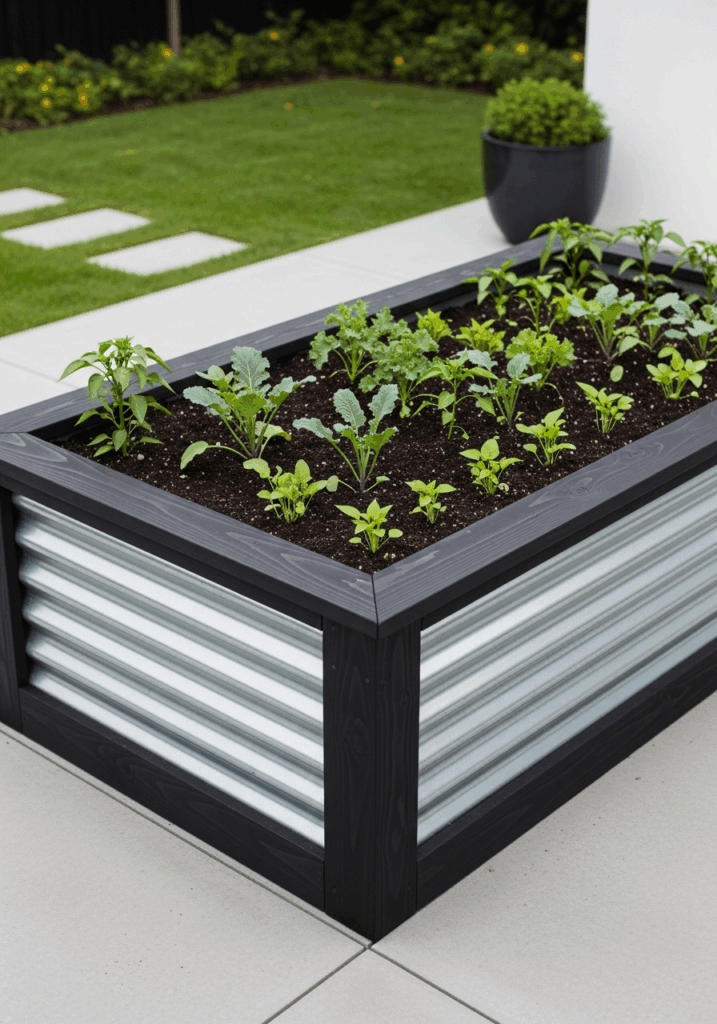 Modern Corrugated Metal and Wood Raised Garden Bed