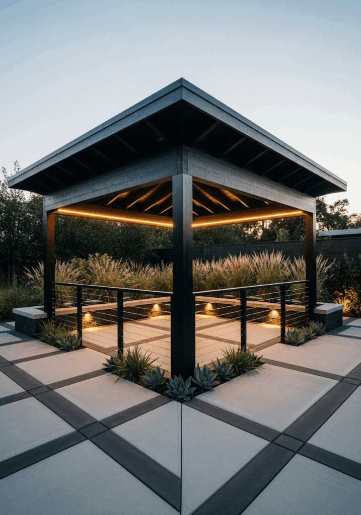 Modern DIY Gazebo Plan with a Metal Roof for Backyard