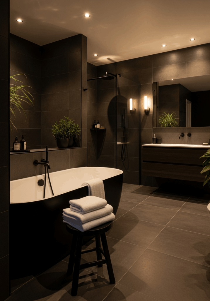 Moody and Dramatic Black White and Grey Bathroom Idea