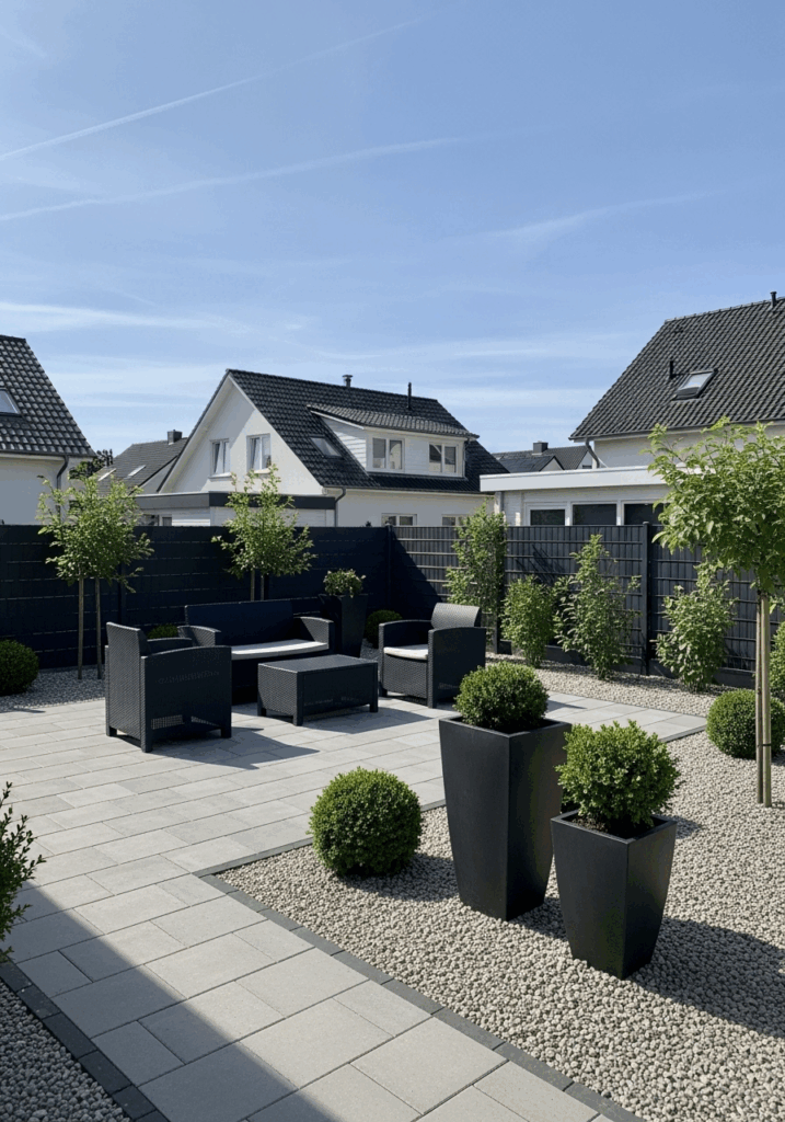No Grass Backyard with Patio and Gravel Landscaping