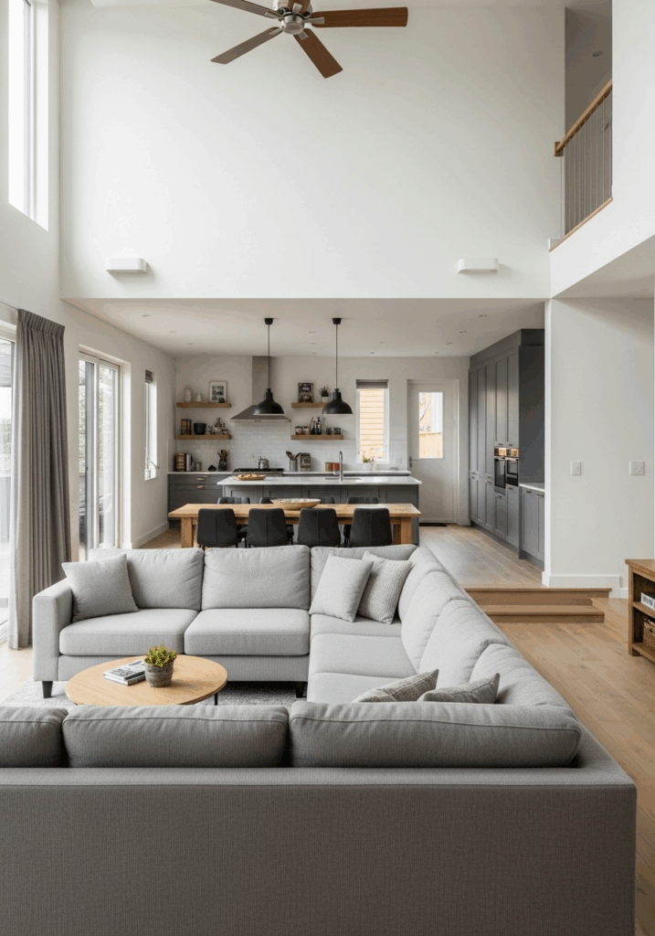 Open Living Room Ideas Incorporate a Sectional Sofa for Clear Boundaries
