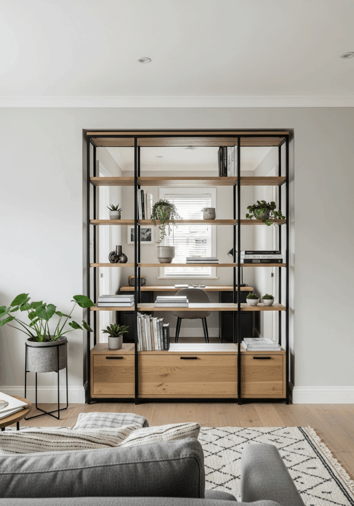 Open Living Room Ideas Use Open Bookshelves as Room Dividers