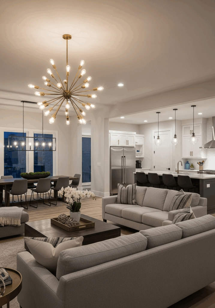Open Living Room Ideas Use Zoned Lighting to Define Each Area