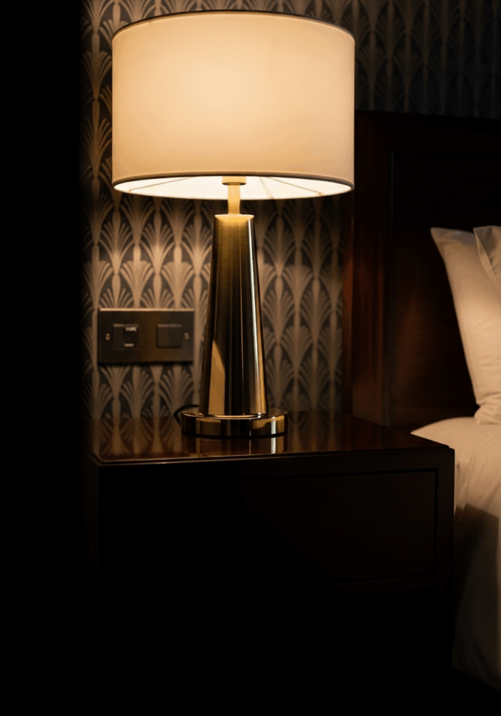 Polished Brass Lamp Accent in an Art Deco Bedroom