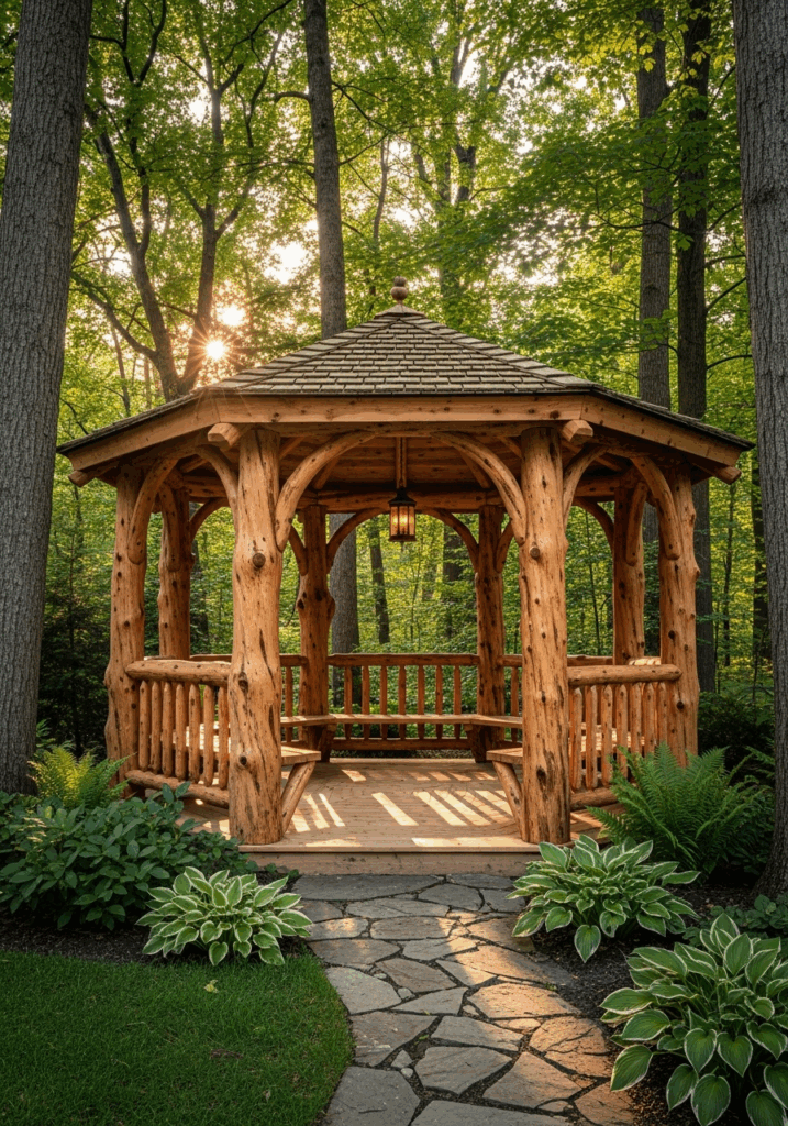 Rustic Log DIY Gazebo Plan for a Natural Backyard