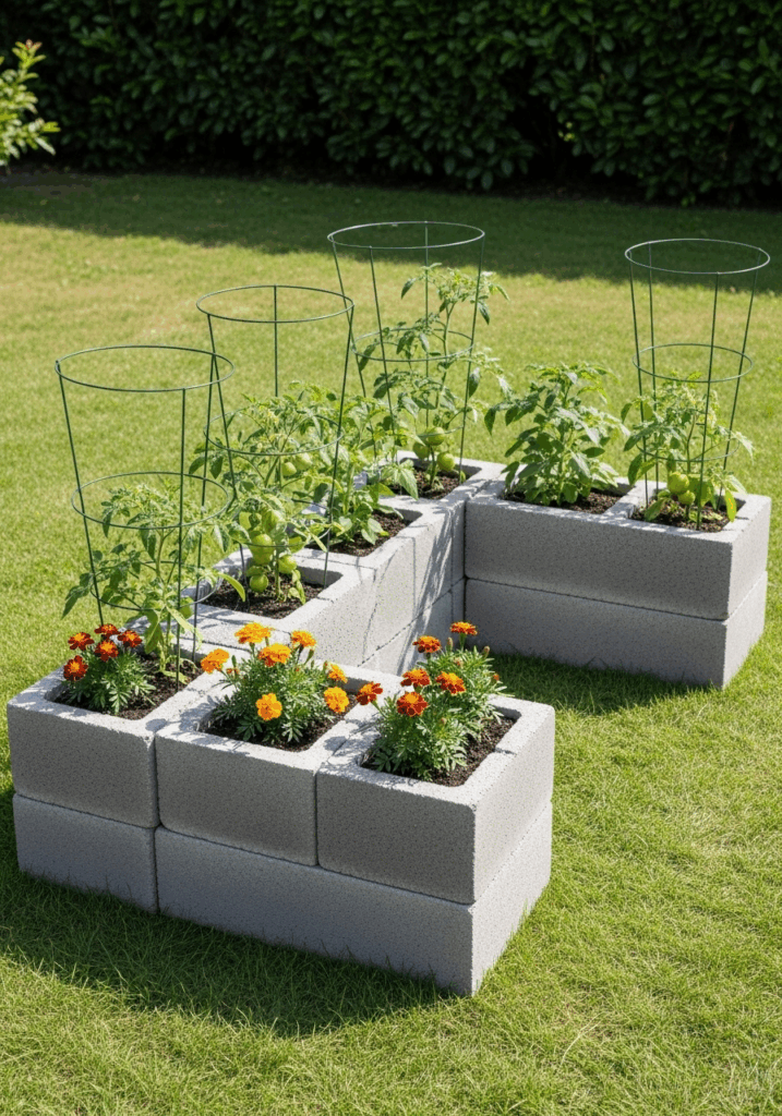 Simple DIY Concrete Block Raised Garden Bed