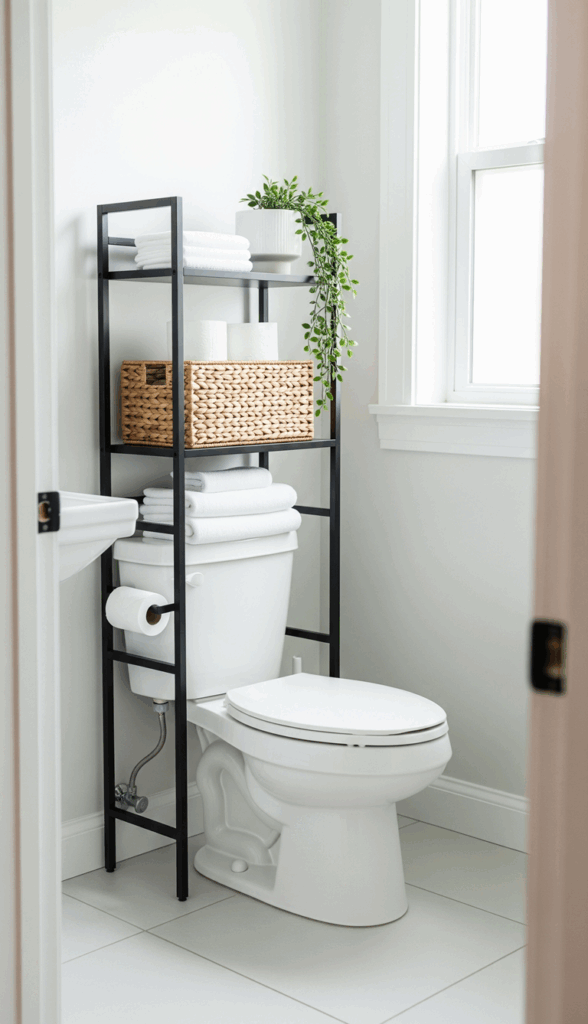 Smart Decorating Ideas for a Small Apartment Bathroom Freestanding Shelving