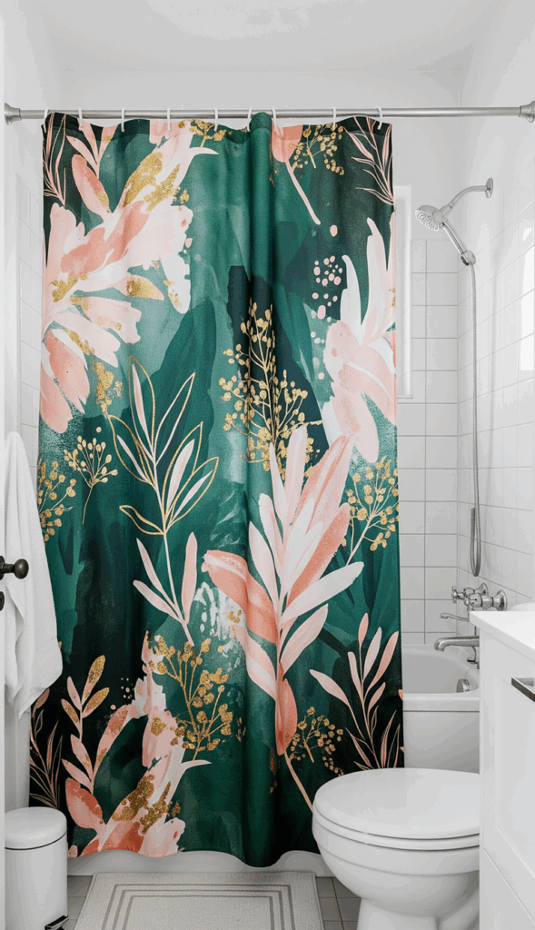 Smart Decorating Ideas for a Small Apartment Bathroom Statement Shower Curtain