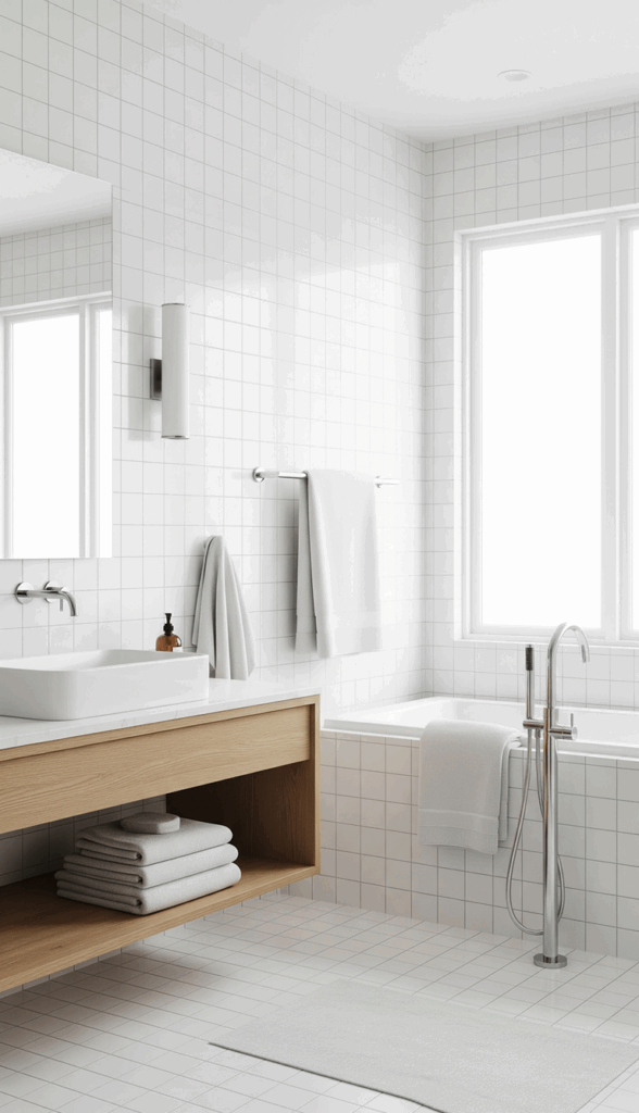 White Square Tile Bathroom Ideas White on White Texture
