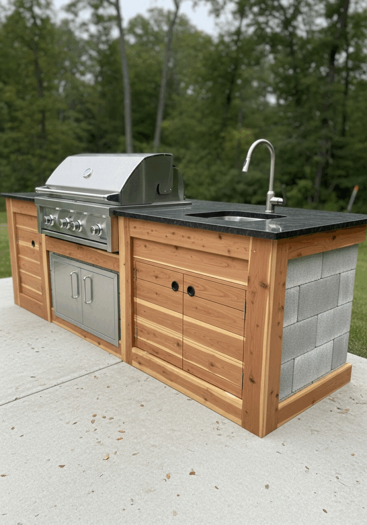 DIY Concrete Block Kitchen Clad in Wood Slats