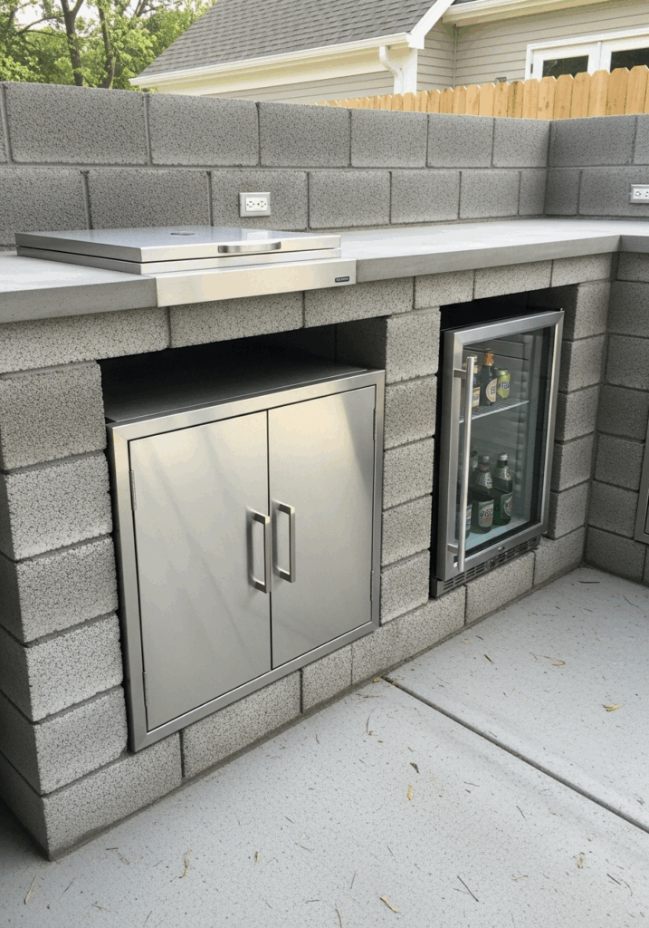 DIY Concrete Block Kitchen with Integrated Storage Doors