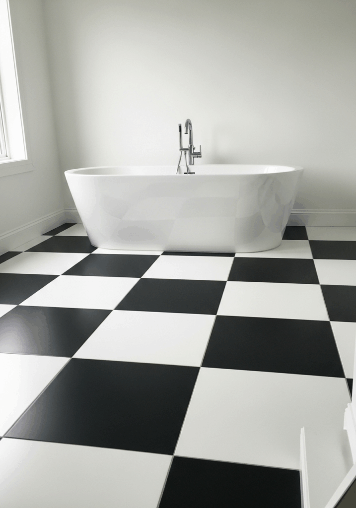 Large Format Modern Black and White Bathroom Tile Floor