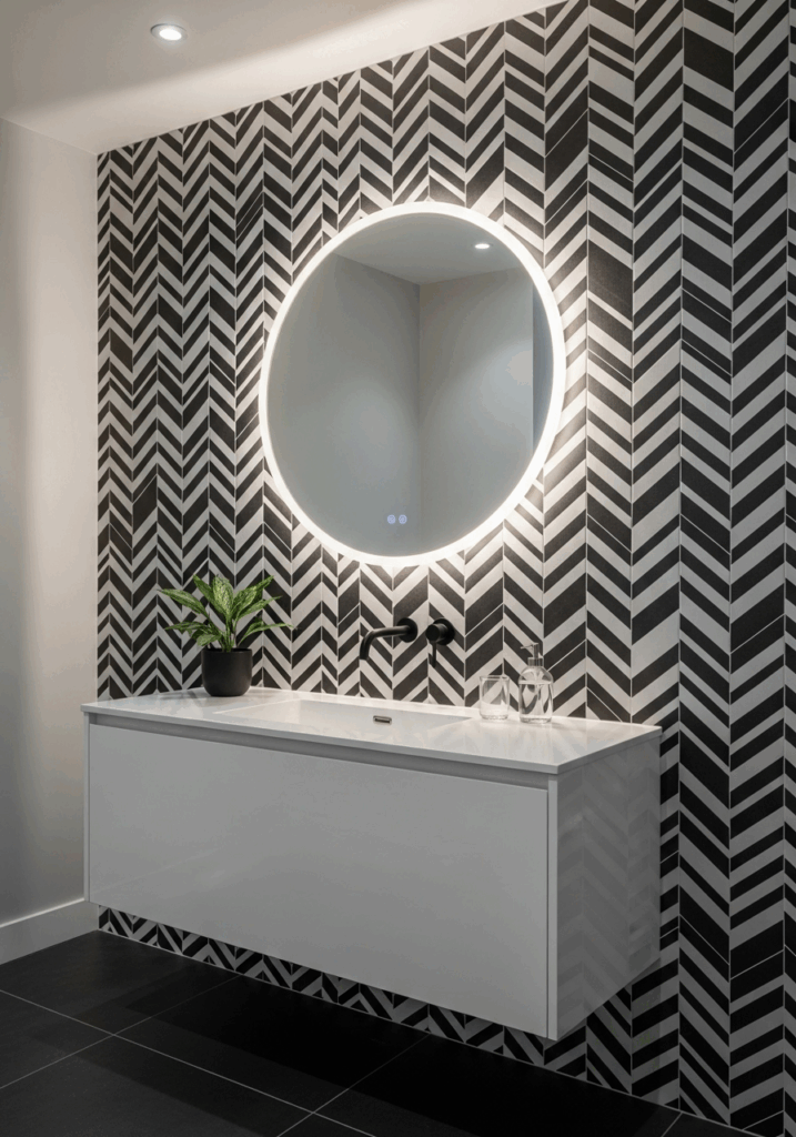 Modern Black and White Geometric Tile Feature Wall