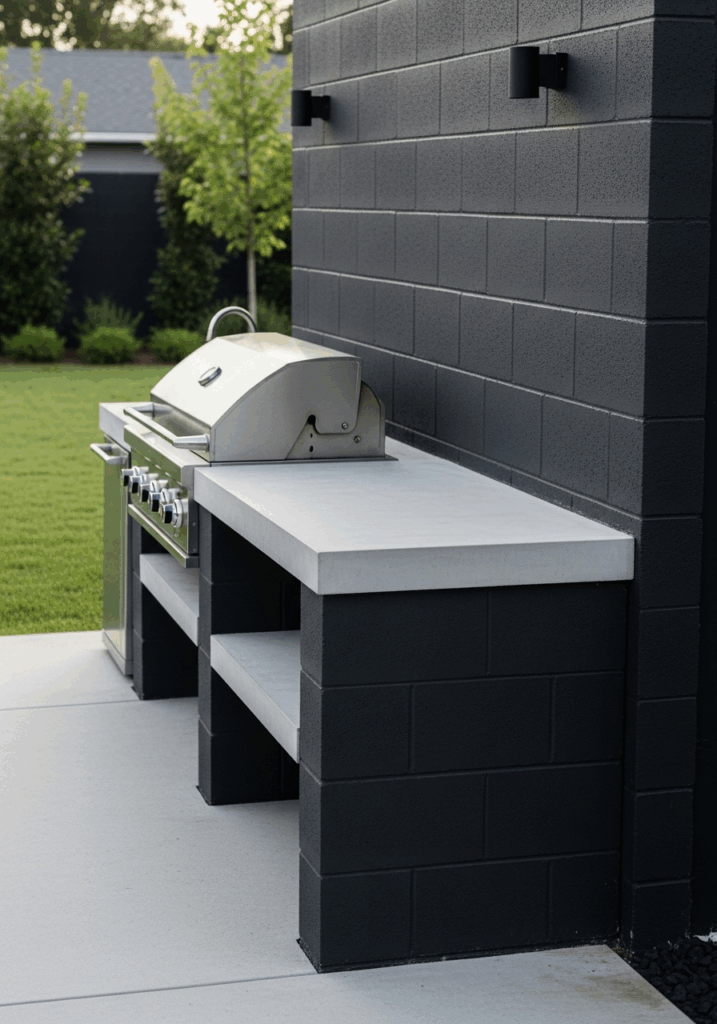 Modern Painted DIY Concrete Block Outdoor Kitchen