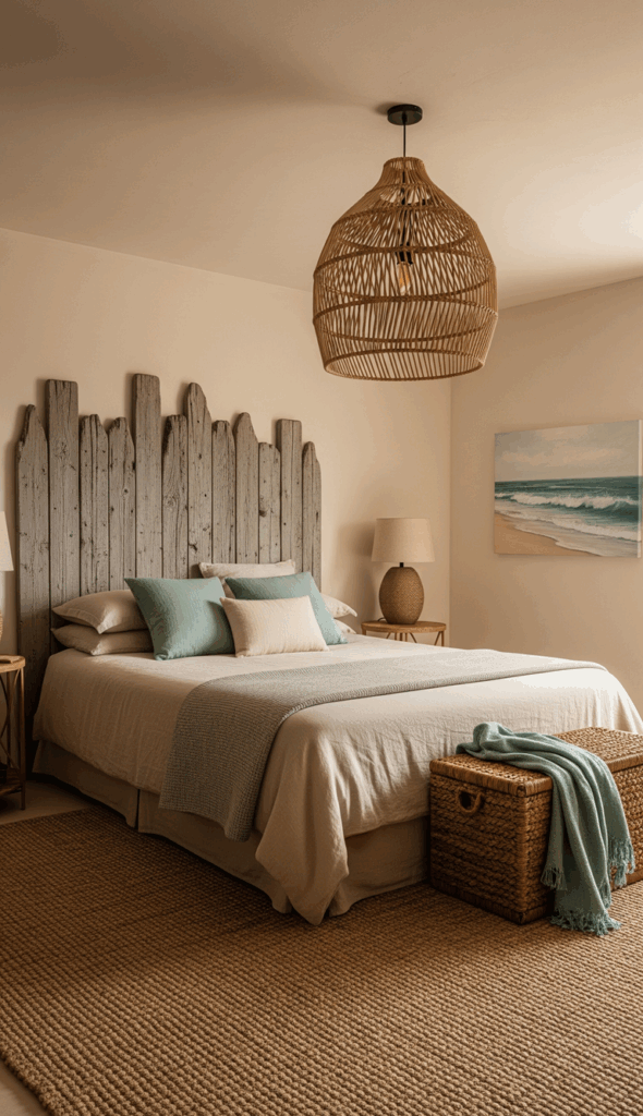 Ocean Themed Bedroom Ideas Wood and Woven Fibers