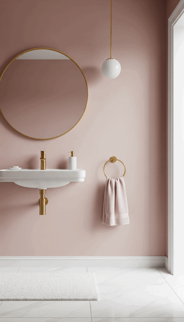 Pink and Gold Bathroom Ideas Blush Pink Walls with Gold Fixtures