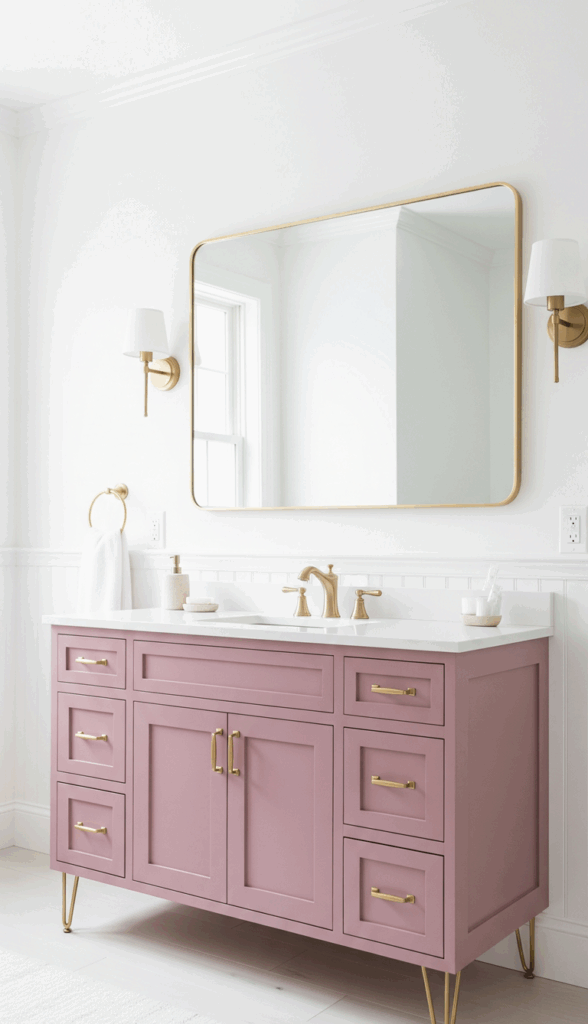 Pink and Gold Bathroom Ideas The Pink Vanity as a Focal Point