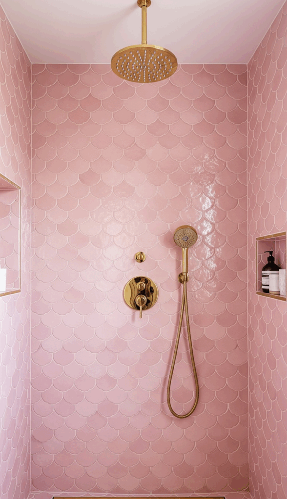 Pink and Gold Bathroom Ideas The Statement Pink Tiles