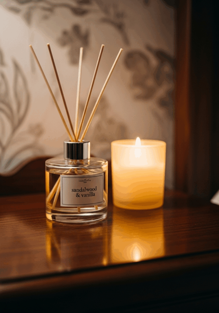 Welcoming Scent with Reed Diffuser in a Cozy Guest Room