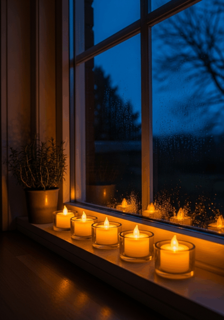 Cozy LED Candle Display for Fall Window Sill Decor