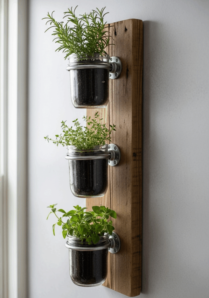 Farmhouse Style DIY Mason Jar Wall Herb Planter