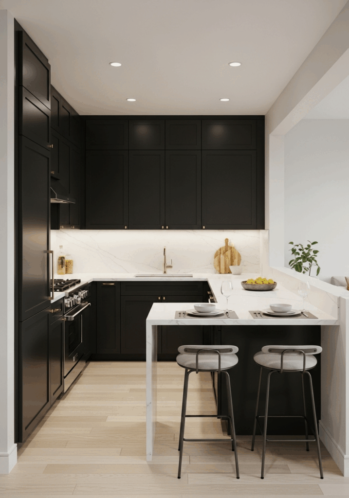 Galley Kitchen with Peninsula Dining Bar Floor Plan