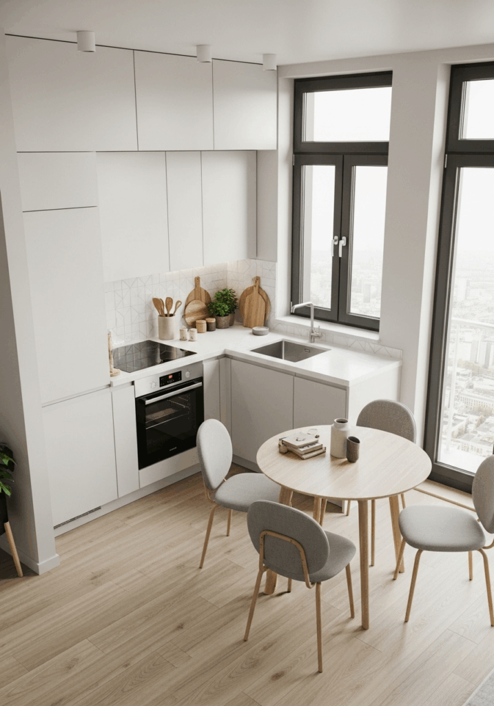 L Shaped Kitchen with Round Dining Nook Floor Plan