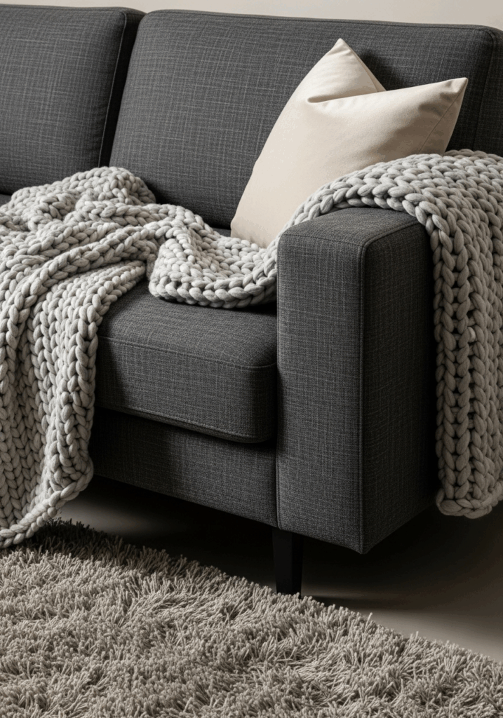 Layering Cozy Textures in a Modern Gray and Gold Living Room