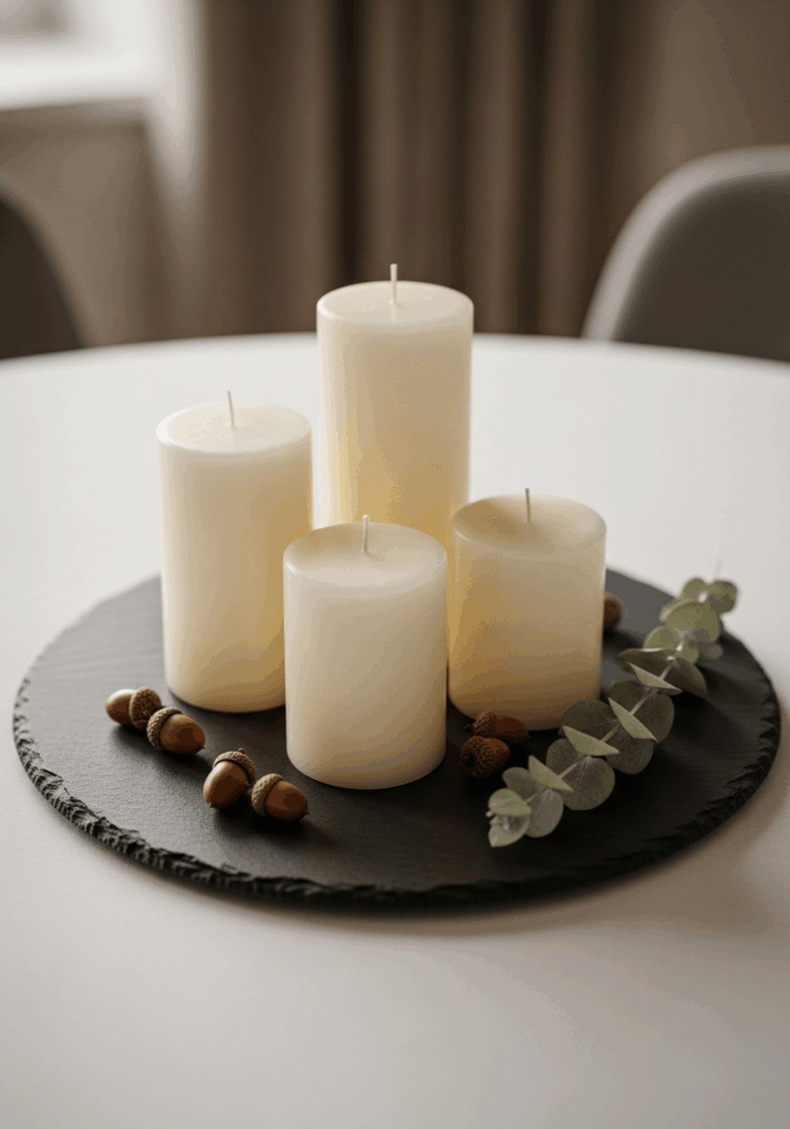 Minimalist Candle Trio as a Fall Kitchen Table Centerpiece