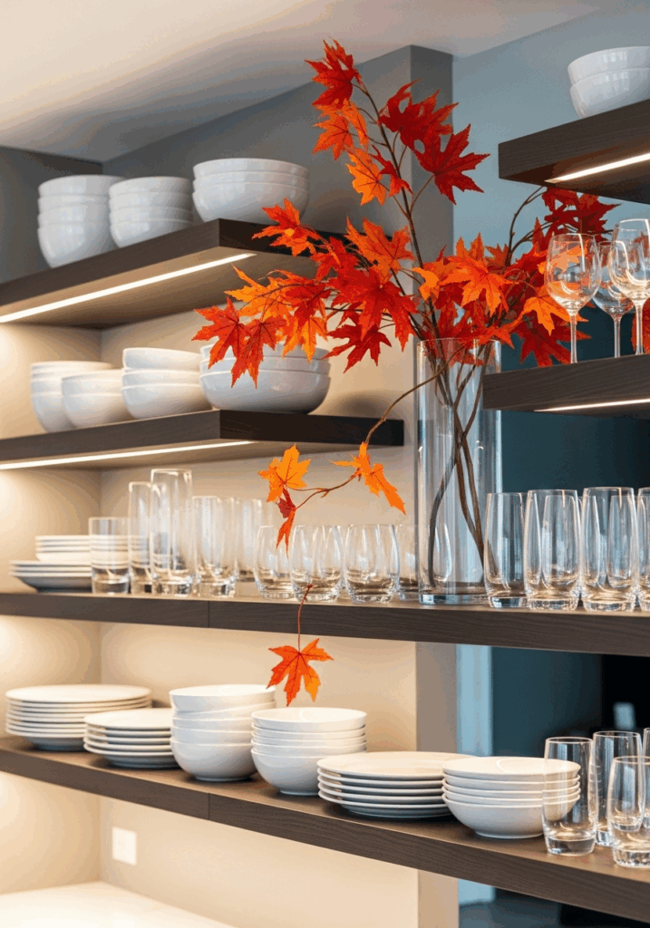 Minimalist Styling for Open Kitchen Shelves for Fall