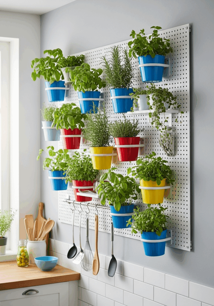 Modern Pegboard Wall Mounted Kitchen Herb Garden Idea