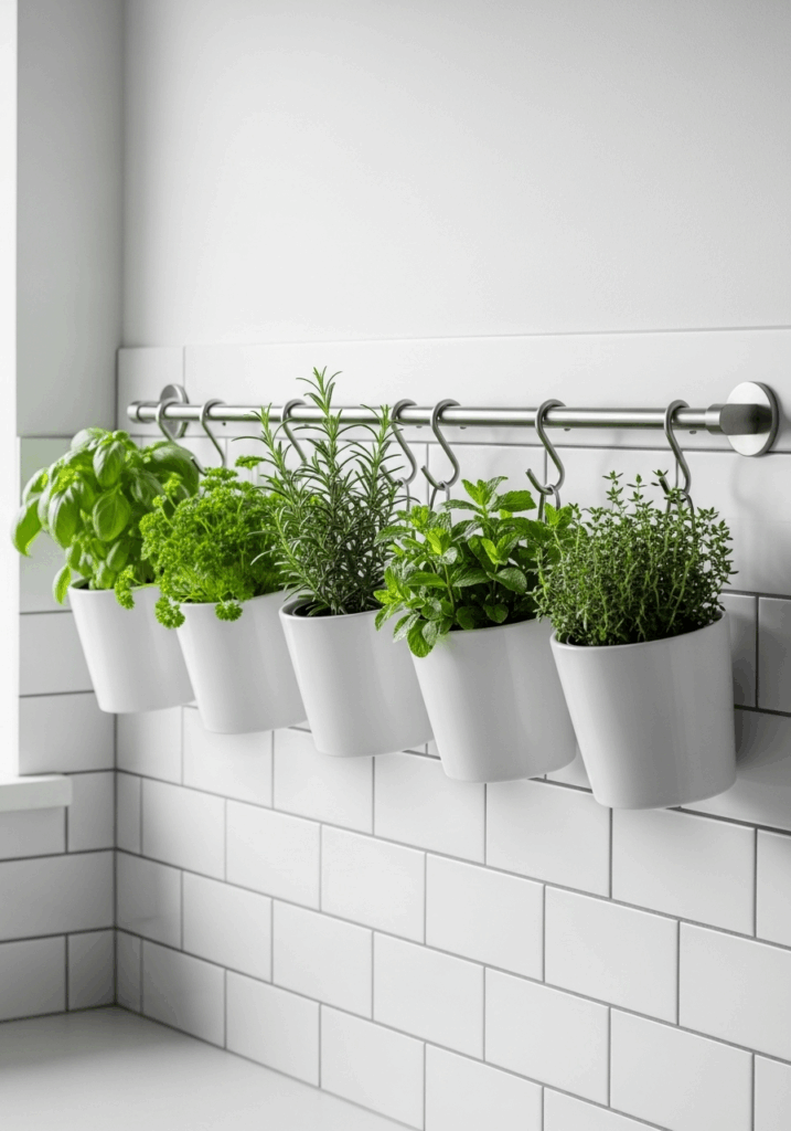 Modern Rail and Hook Wall Mounted Kitchen Herb Garden