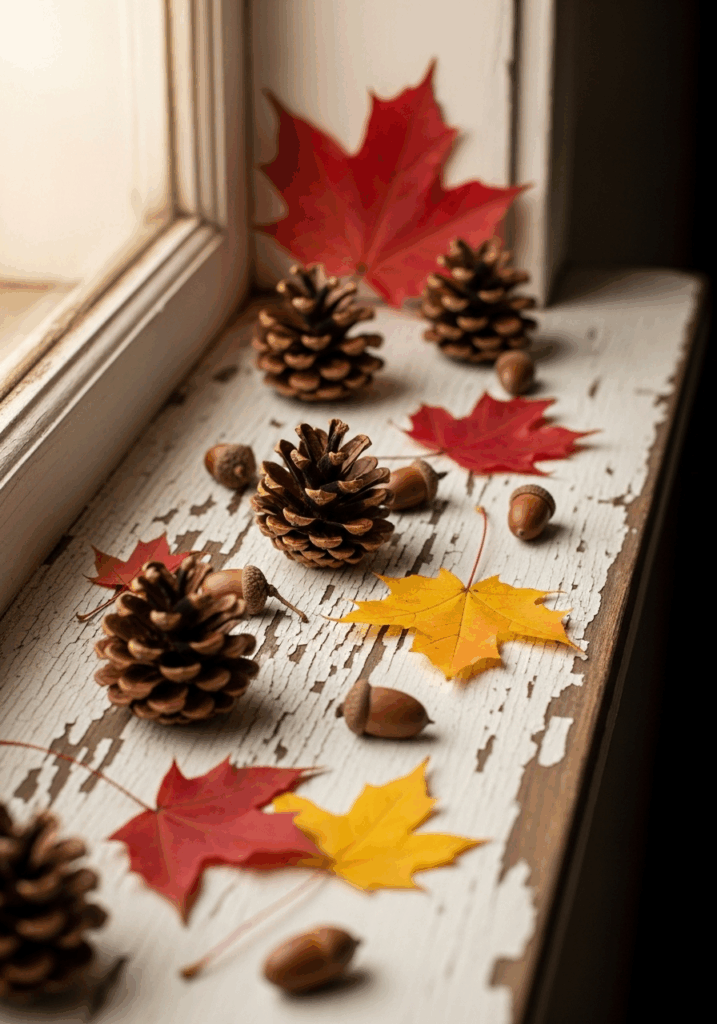 Natural Foraged Items as Fall Decor for Kitchen Window Sill