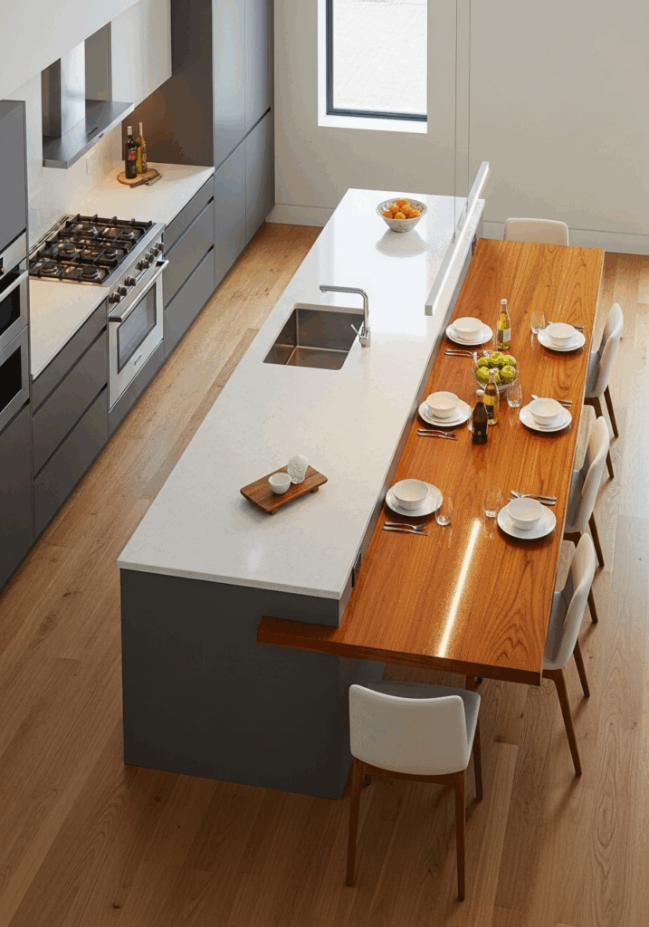 Perpendicular Layout with Dining Table Attached to Kitchen Island