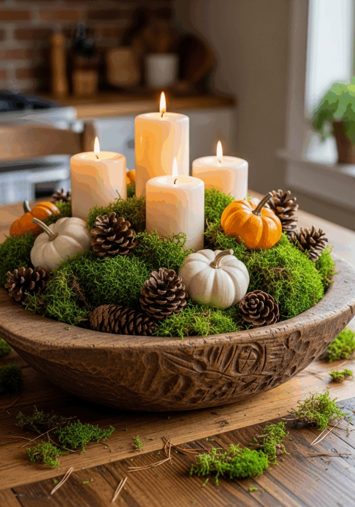 Rustic Dough Bowl Fall Kitchen Table Centerpiece