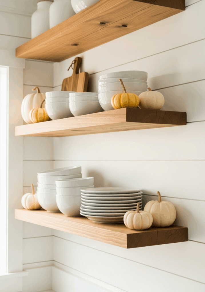 Rustic Harvest Fall Styling for Open Kitchen Shelves