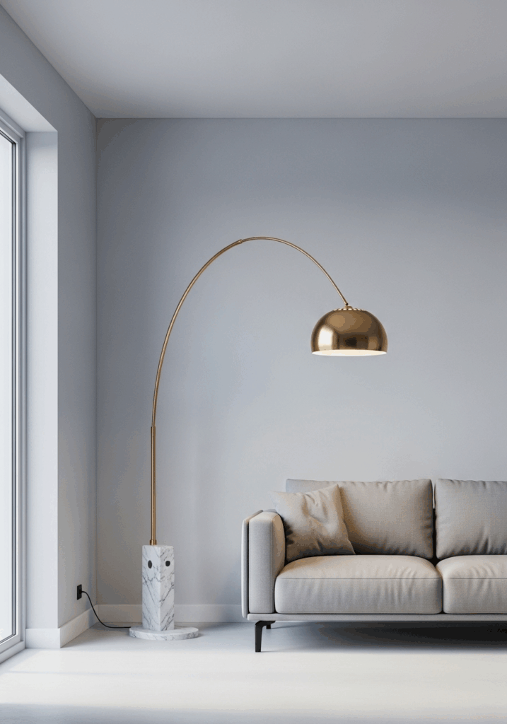 Sculptural Gold Floor Lamp as an Accent in a Minimalist Room