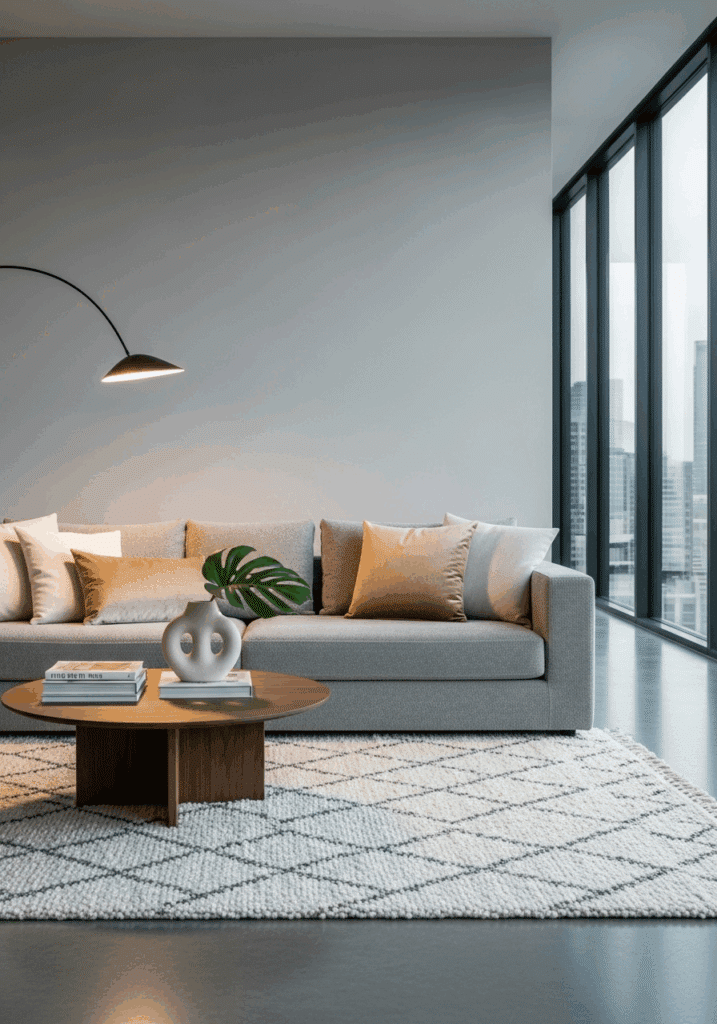 Sleek Gray Sofa for a Modern Gray and Gold Living Room